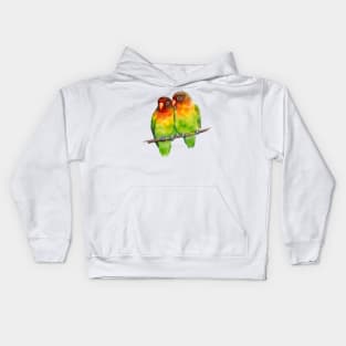 A watercolor of two cute lovebirds cuddling Kids Hoodie